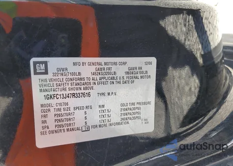 2007 GMC Yukon z USA, uszkodzony, nr VIN 1GKFC13J47R337616